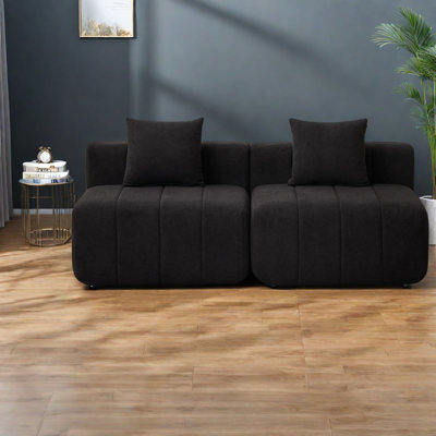 Compression Sectionals, Black Chenille Modular Modern Sofa for Home