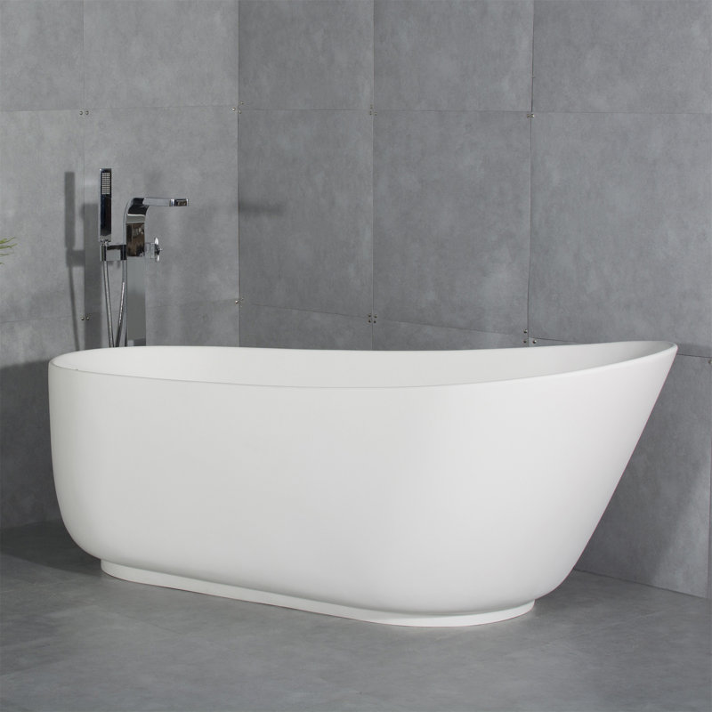 67-Inch Solid Surface Soaking Bathtub With Overflow For Bathroom