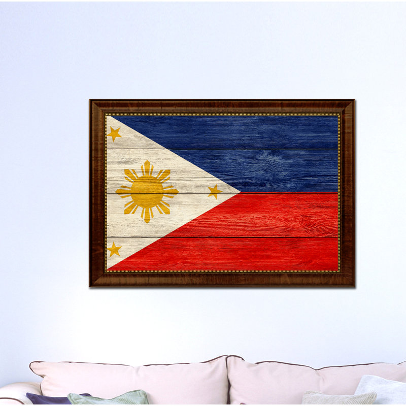 « philippines country flag », peinture sur toile encadrée, H 15 po x l 21 po x P 1 po, Encadrement brun