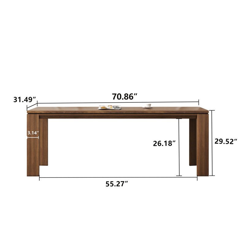 Cathelijn 62.99" W Rectangular Solid Wood Dining Table, 29.52"H x 70.86"L x  31.49"W