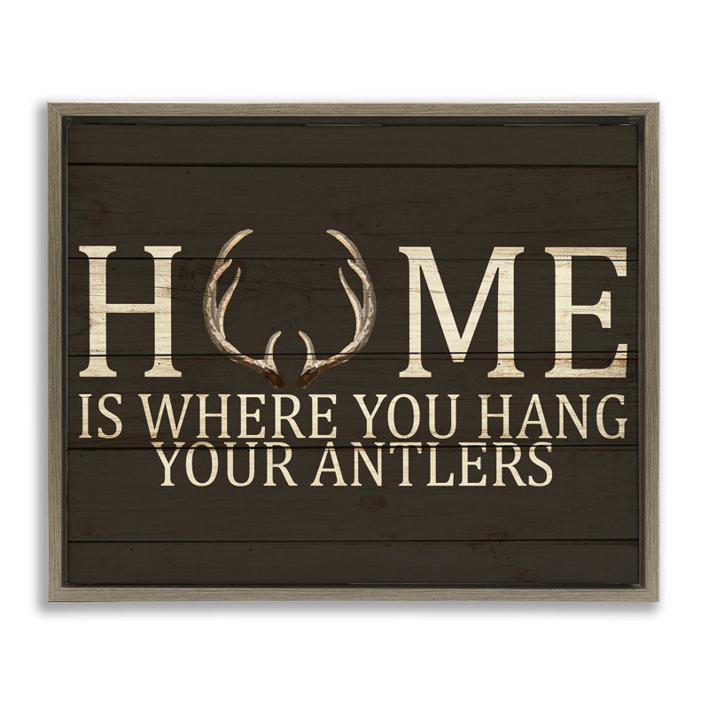 «Hang Your Antler», art mural sur toile flottant encadré rustique par Kim Allen, Cadre flottant orme Montalcino