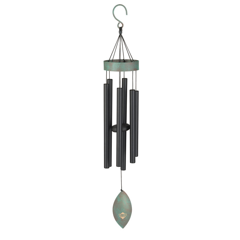 Carillon d'extérieur en acier et en aluminium 40 "Acushnet Patina Breeze avec détails décoratifs en plastique et crochet de suspension - noir
