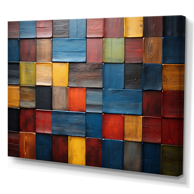 Carreaux colorés de couleurs terre V - art mural mosaïque Boho pour le salon, Toile tendue, H 12 po x l 20 po x P 1 po