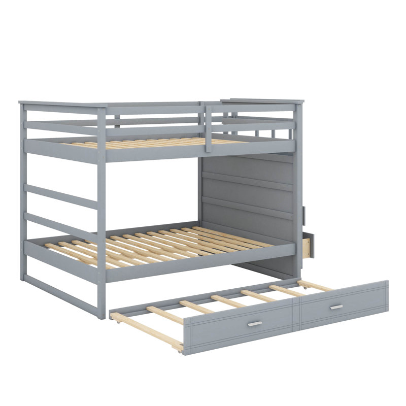 Spacious Full-Over-Full Bunk Bed With Detachable Twin Trundle, Gris