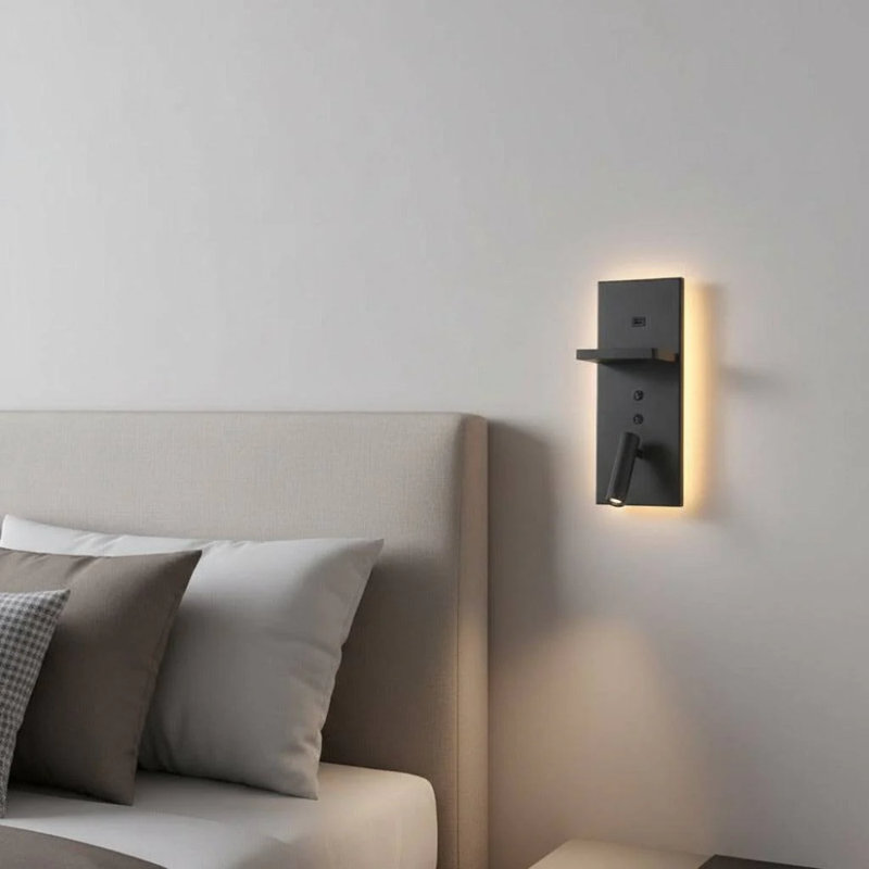 UltraBeam 3 Watt Black Bedroom Wall Lamp With Reading Light - USB & Wireless Charging