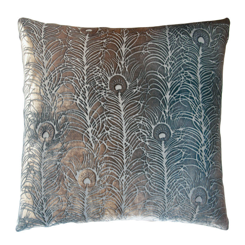 Peacock Feather Square Velvet Pillow Cover & Insert, Square 20", Multi color