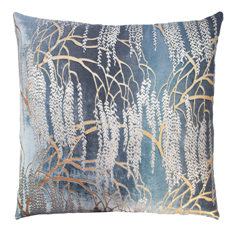 Willow Metallic Square Velvet Pillow Cover & Insert, 20" x 20", Copper Ivy