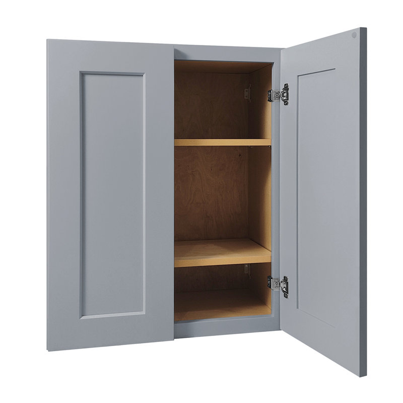 Armoire murale en bois massif gris foncé à 2 portes et 3 tablettes pour le rangement de la cuisine, de la salle de bain, de la buanderie et des tablettes réglables prêtes à assembler (l 30 po x P 12 po x H 42 po)