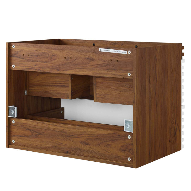 White and Walnut 30" MDF Wall-Mount Single Bathroom Vanity