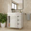 Meuble-lavabo blanc avec lavabo en céramique + robinet + trois tiroirs