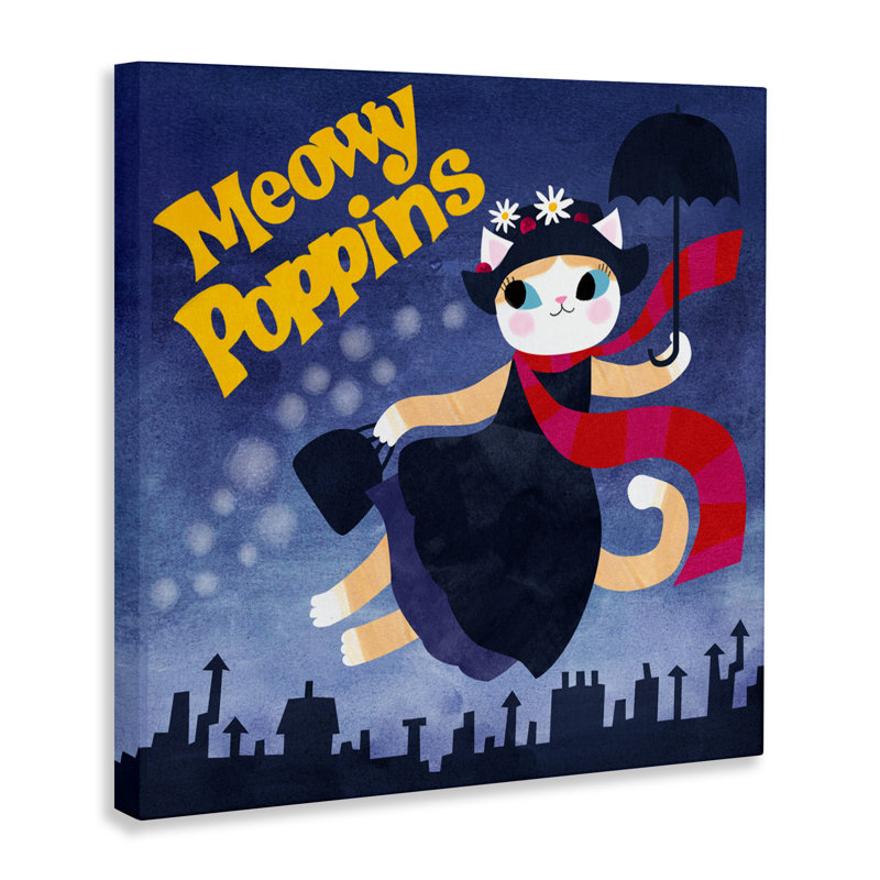 Toile parodique Meowy Poppins, design par Angie Rozelaar, H 30 po x l 30 po