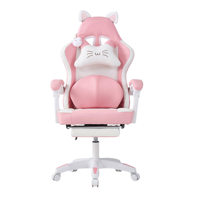 Inbox Zero Adjustable Reclining Ergonomic Swiveling Rocker Game Chair with Footrest, Pink