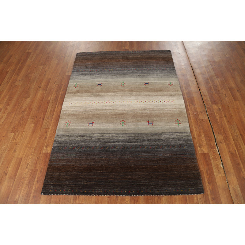 Tapis rayé brun Gabbeh 4 x 6