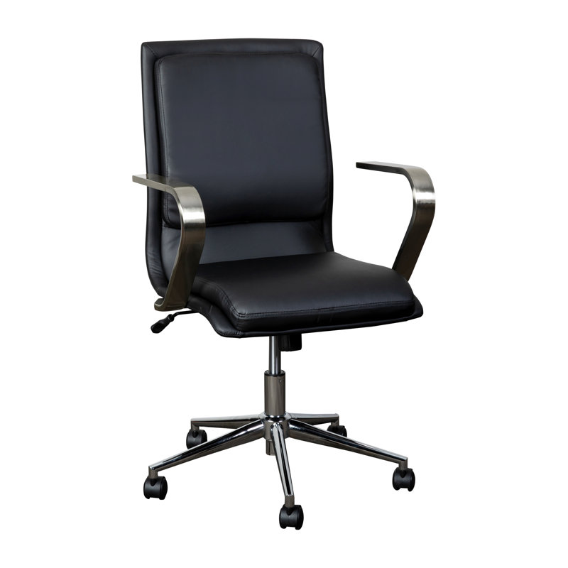 Mid-Back Designer Upholstered Swivel Executive Office Chair with Armrests, Black, Chrome