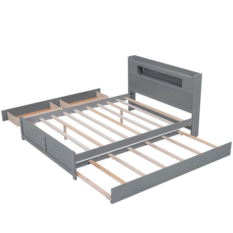 Lit plateforme de rangement innovant avec éclairage à DEL, conception en bois massif, style moderne pour une utilisation polyvalente dans la chambre à coucher