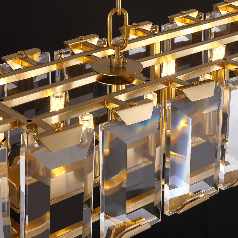 Lustre carré / rectangulaire à 20 lumières pour îlot de cuisine Nashrah, Laiton, H 5,9 po x l 39,4 po x P 9,1 po