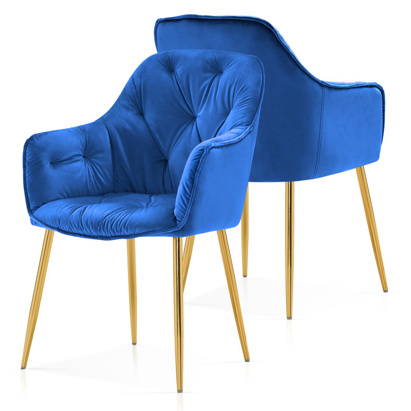 Dining Chairs Set, Accent Chair with Golden Legs and Padded Seat, Jewelry Blue
