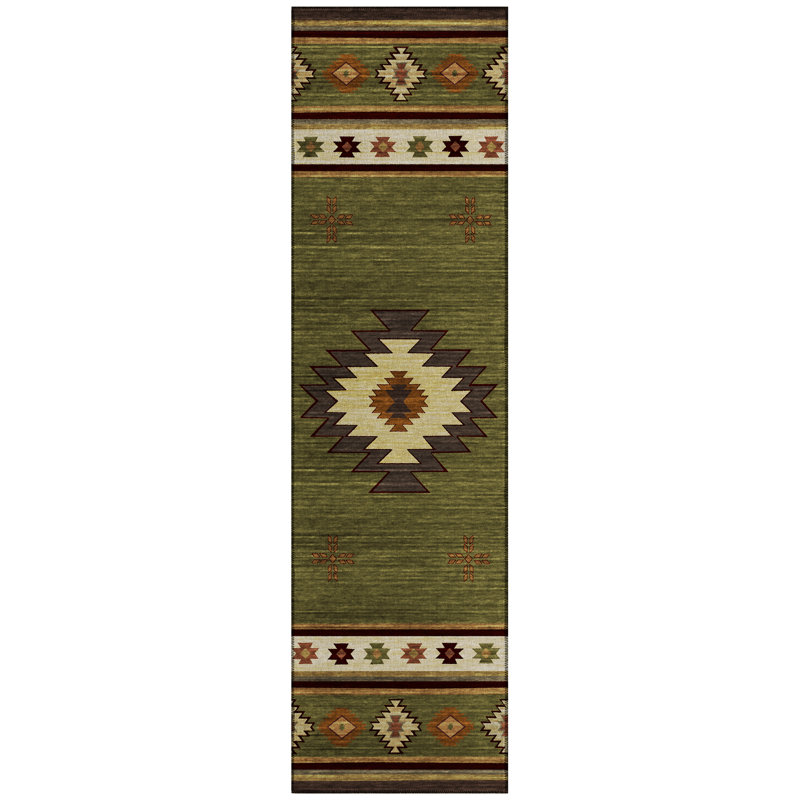 Tapis vert / brun / beige en polyester tissé à la machine intérieur / extérieur Binford