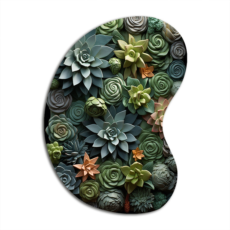 Marius - reproduction d'art en forme de plante grasse, sculpture murale asymétrique en métal, H 31 po x l 22 po
