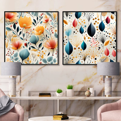 Composition de fleurs botaniques de couleur pastel III - ensemble de 2 carrés botaniques abstraits