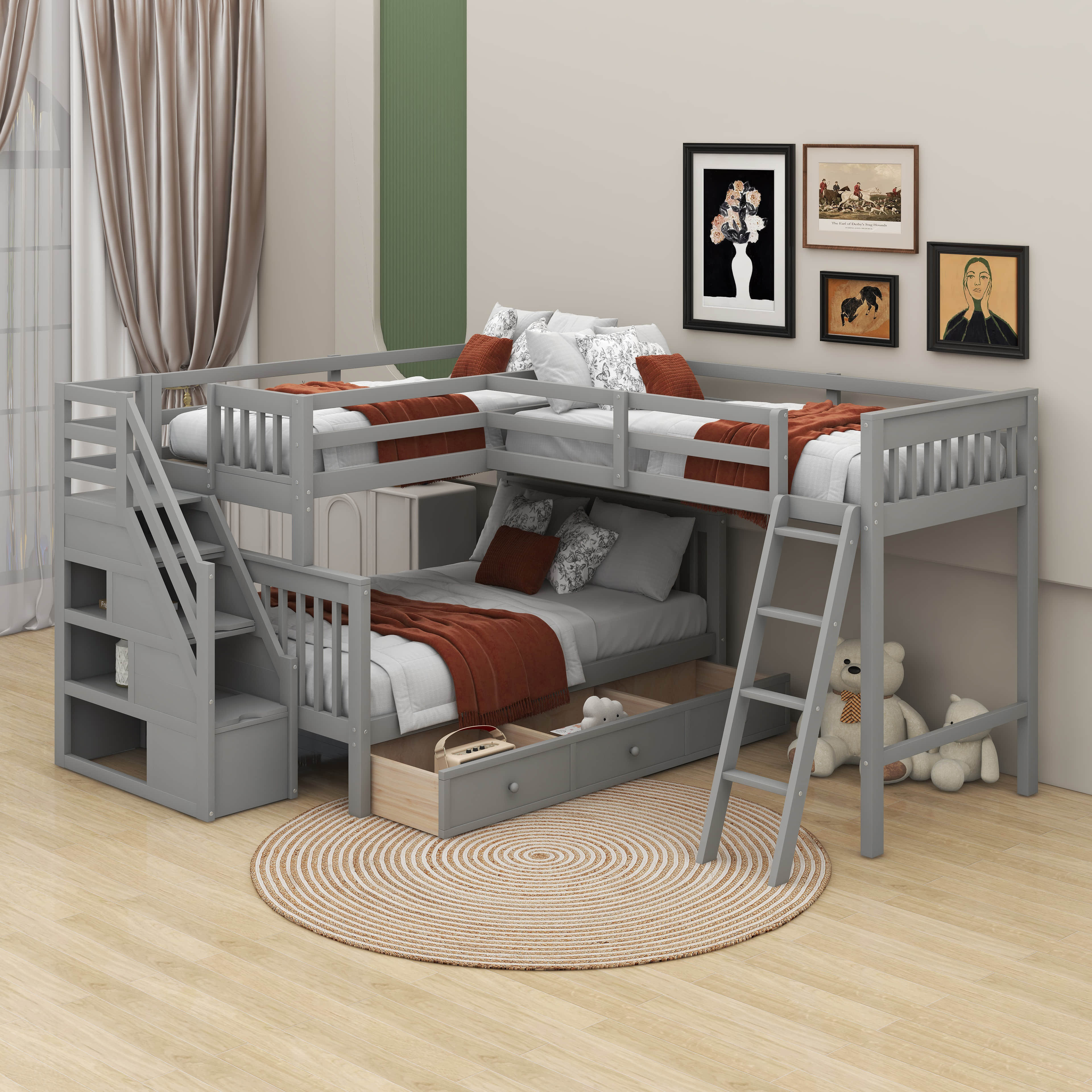 Harriet Bee Twin Over Full L-Shaped Bunk Bed With Drawers | Wayfair