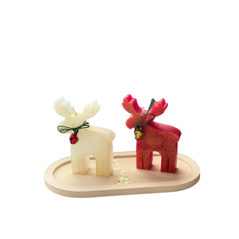 Ensemble de bougies de Noël, Rouge / Beige, 3