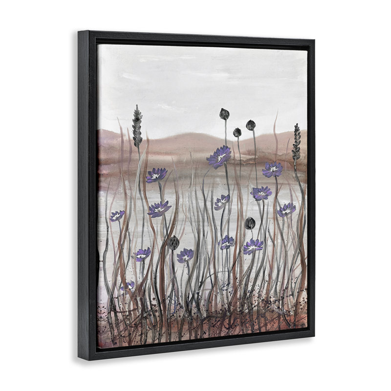 «Soft Lakeside Blooms» par Doris Charest, H 31 po x l 25 po, Cadre flottant noir de jais
