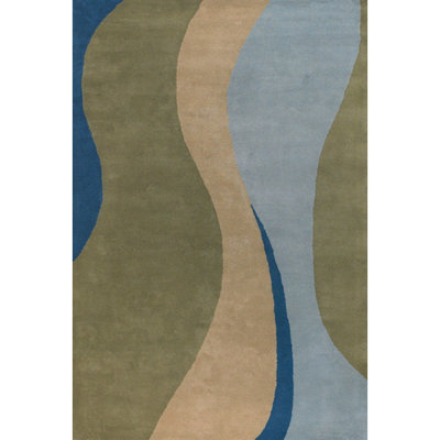 Tapis vert / brun en laine touffeté à la main Clovie