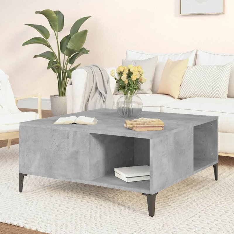 Leilanie Four Leg Coffee Table with Storage, Concrete Grey