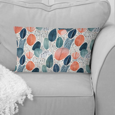Coral Teal Scandinavia Flowers II - Abstract Printed Throw Pillow