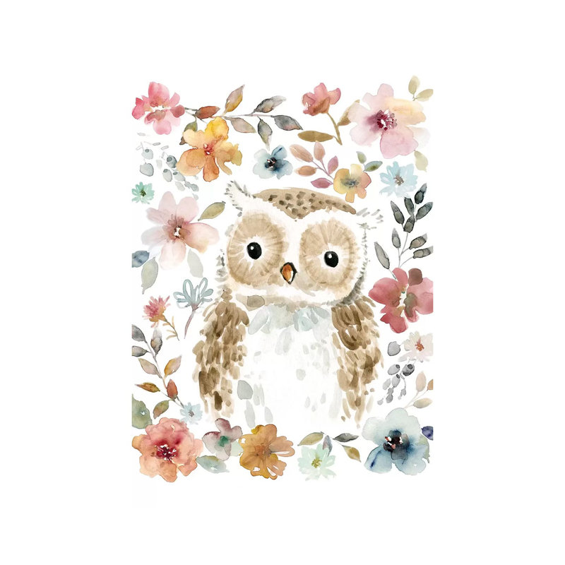 Flowers & Friends Owl by Carol Robinson - Painting on Canvas, 20.32 cm H x 30.48 cm W, Wrapped Canvas