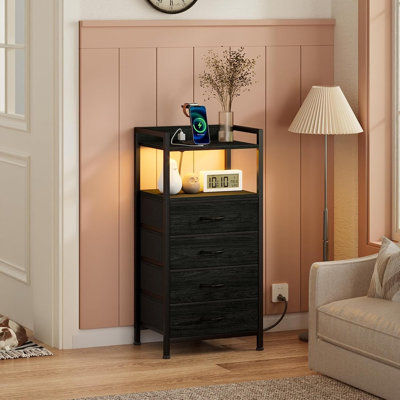 Table de chevet haute avec station de charge et lumière DEL, table de chevet pour chambre à coucher et dortoir