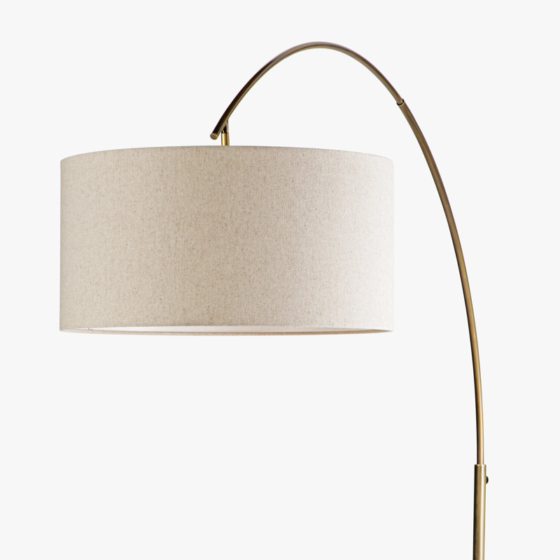 Mirela Arc Floor Lamp with Oversized Drum Shade with Curved Metal Stand - Walnut, Walnut
