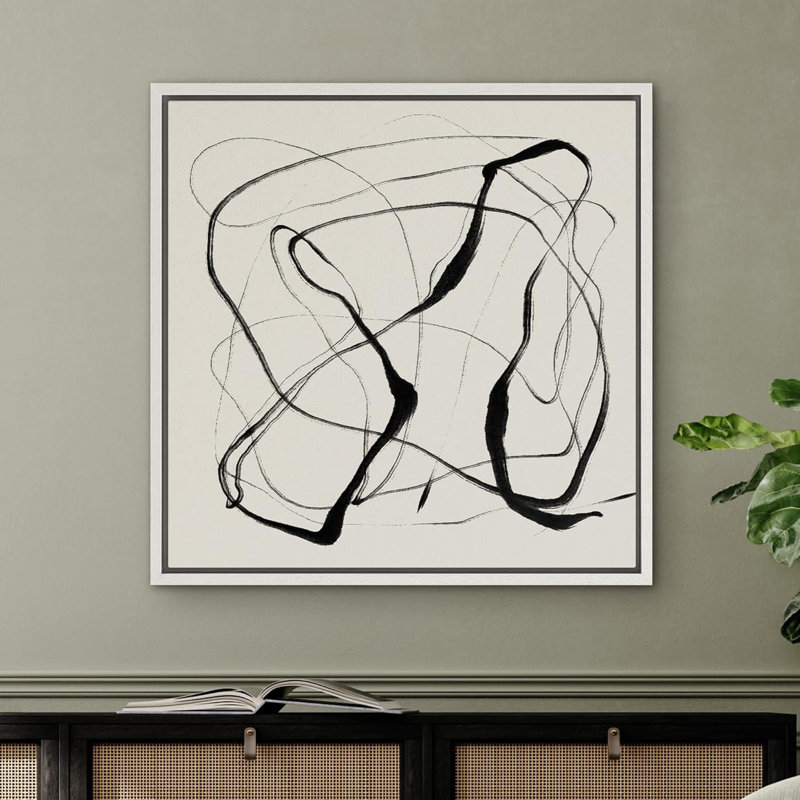 Graffiti Black Ribbon Line Collage Abstract Shapes Modern Art Decorative Contemporary Minimal, impression sur toile, Blanc