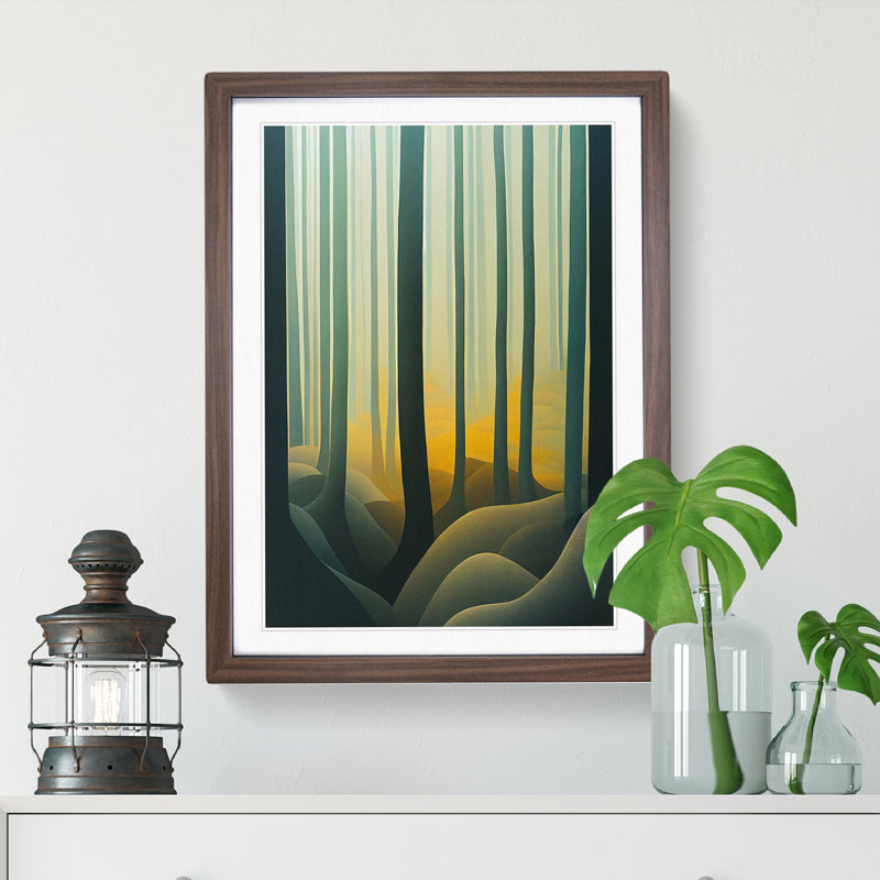 Classic Forest Abstract - Wall Art, 36cm H x 27cm W x 2cm D, Walnut Framed, White