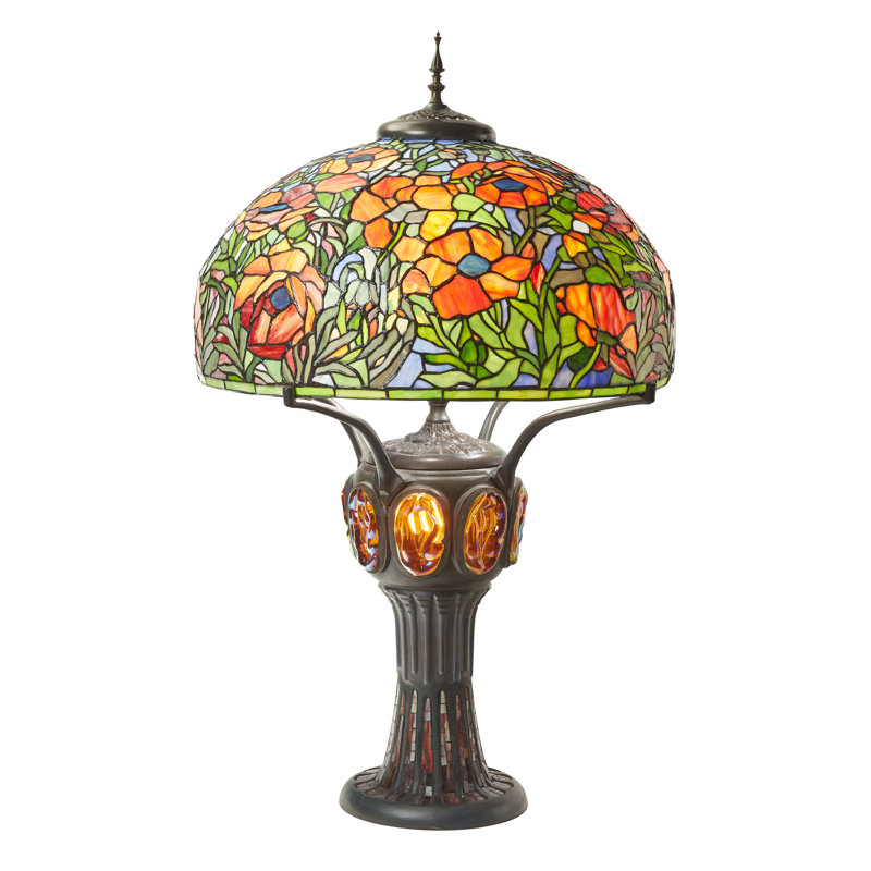 36"H Poppies Tiffany-Style Stained Glass Table Lamp