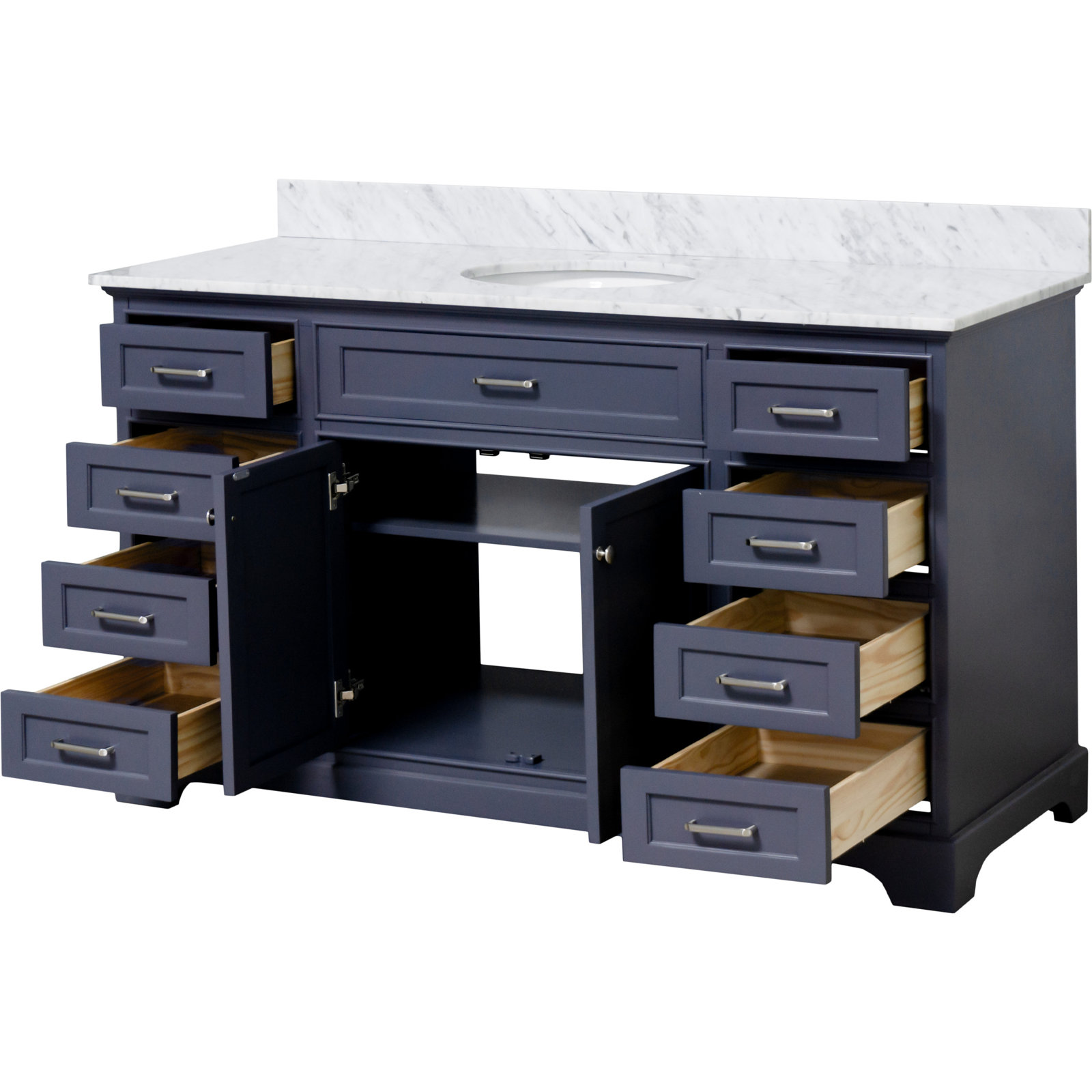 Ronnie 60'' Single Bathroom Vanity, Marine Gray, Carrara Marble