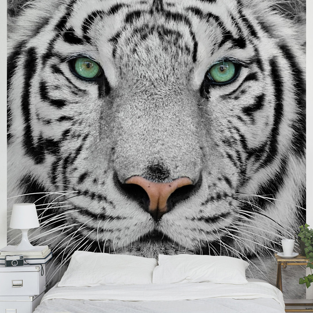 White Tiger 3.36m x 3.36m Peel and Stick Textured Matte Wall Mural