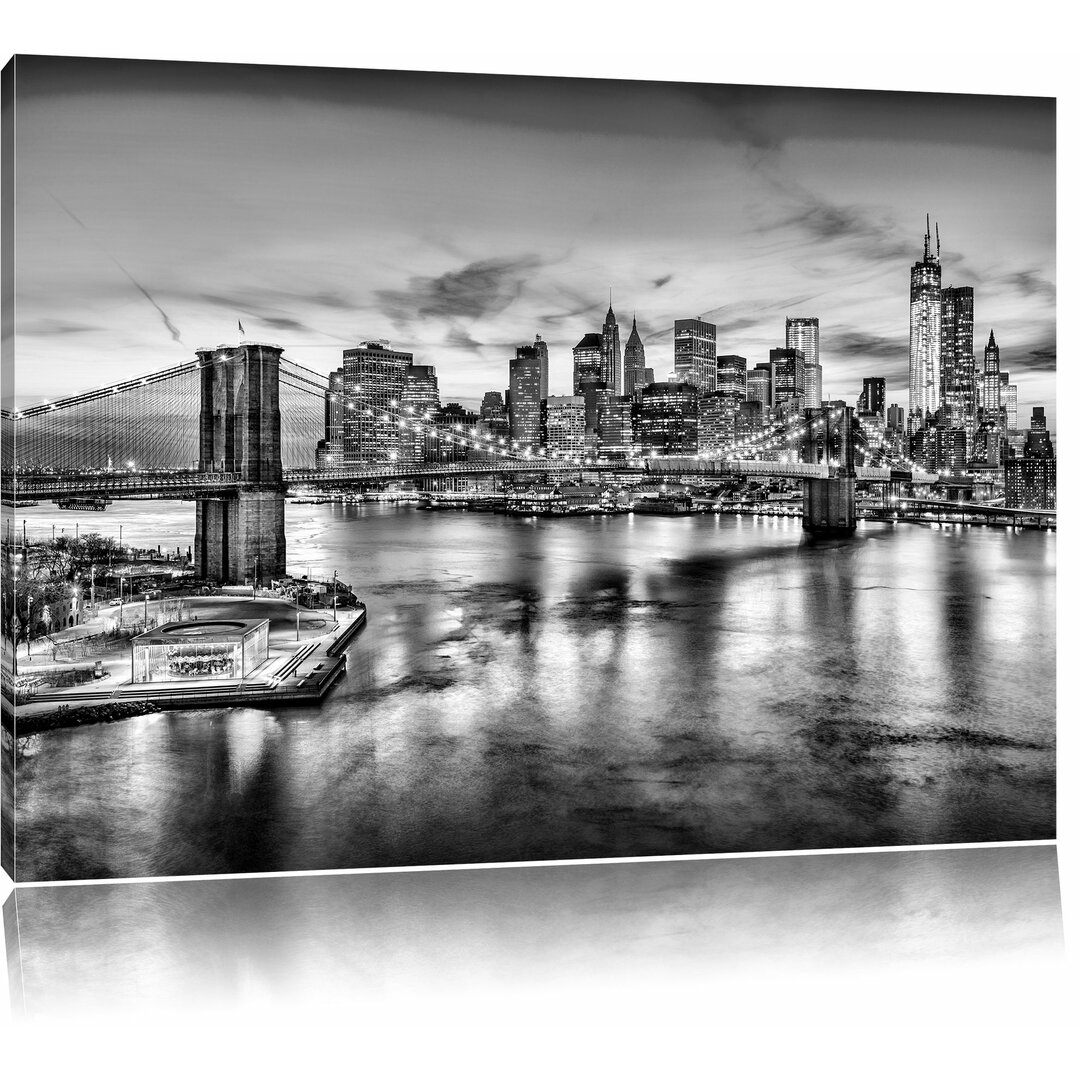 Leinwandbild Atemberaubender Blick auf Brooklyn Bridge in Monochrom