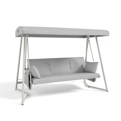 3-in-1 Hanging Patio Swing Bed with Adjustable Canopy , 3-Seater Supports 600 lbs , 45° Tilt Canopy , Outdoor Waterproof & Rust-Resistant
