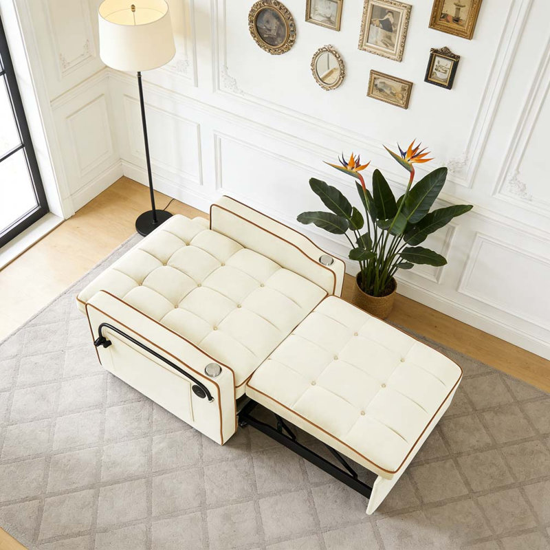 1 canapé-lit pliable polyvalent en 3 longueurs, Blanc crémeux