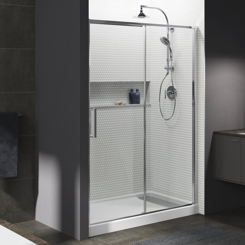 Bellwether 60" x 34" Single-Threshold Shower Base, Biscuit, Left Center