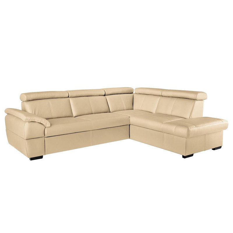 Edena Leather Corner Sofabed, Right Hand Facing, Beige
