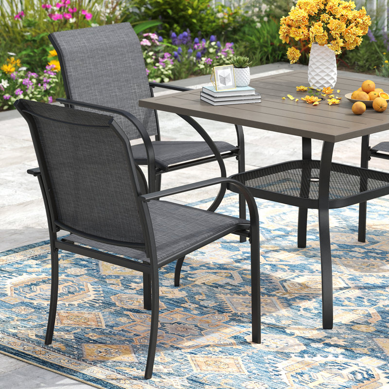 5 Pieces Patio Square Table Outdoor Dining Set, Gray Woodlike/Gray