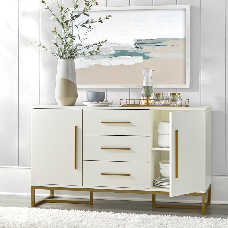 White and Gold Modern Sideboard with Sled Legs