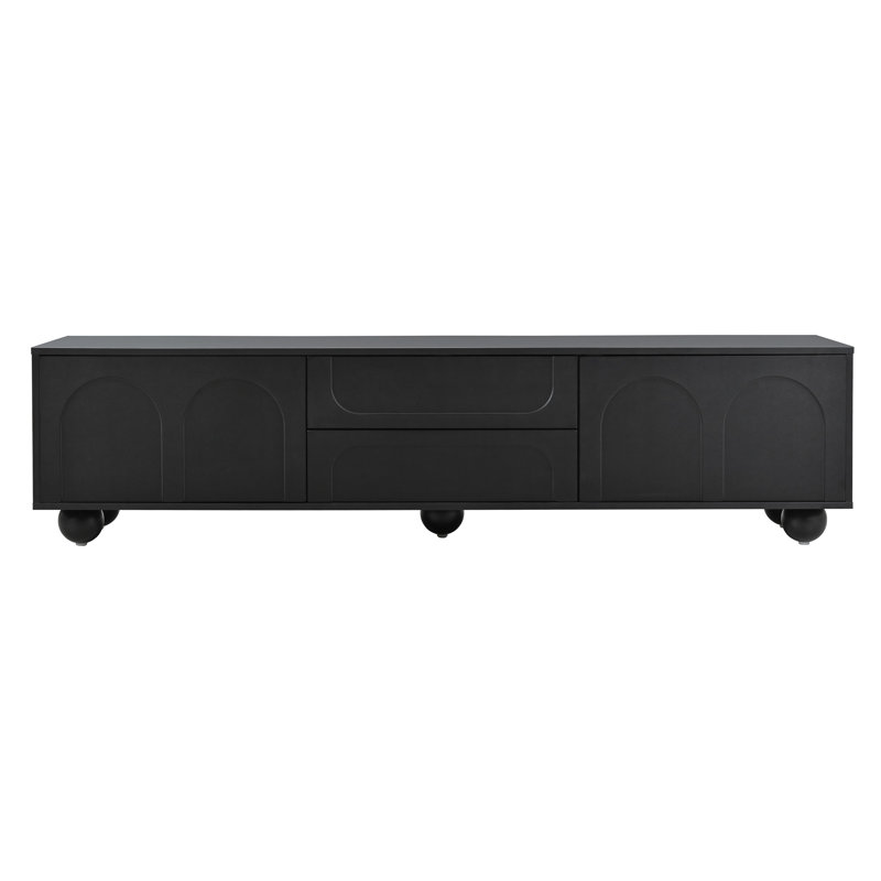 Meuble télé avec portes arquées et 2 tiroirs, Noir