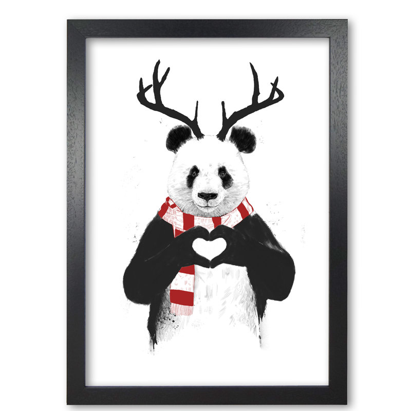Christmas Panda by Mercedes Lopes Charro - Print, 59.4 cm H x 42 cm W x 5 cm D, Black Grain