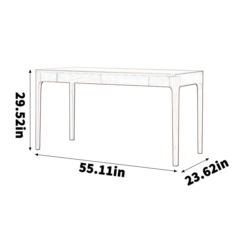 Bureau long en noyer noir, H 29,52 po x l 55,11 po x P 23,62 po