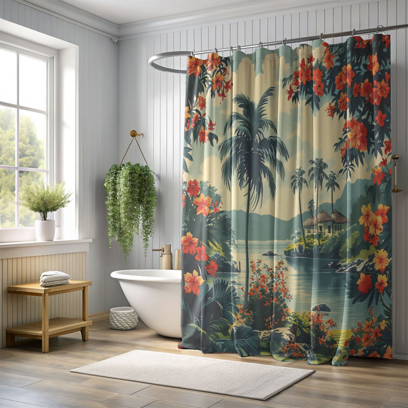 Rideaux de douche standard 1 pièce Retro Hawaiian, H 74 po x l 71 po