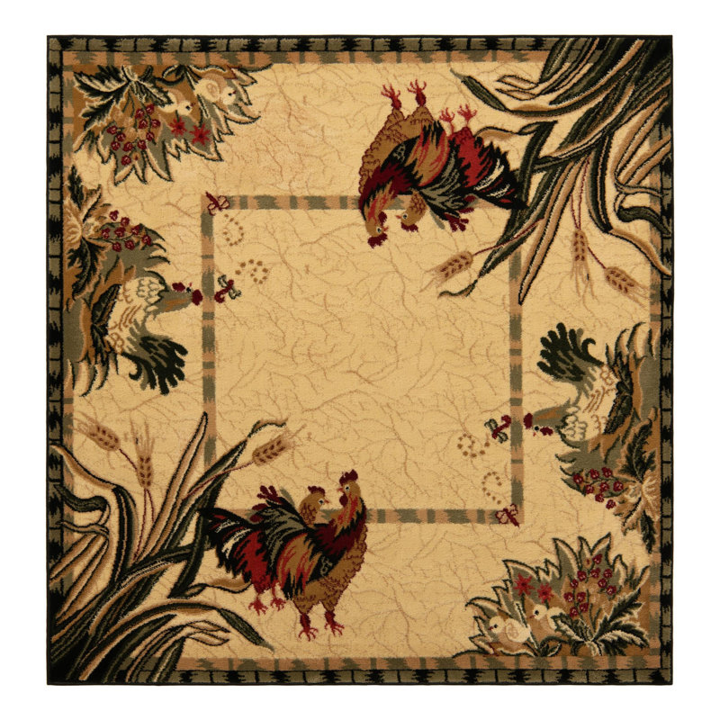 Tapis noir / vert Andersonville, Carré 6 pi 1 po, Cream